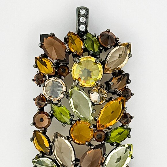 Sterling Silver Pendant | Brown Orange & Yellow Rhinestone Charm | 925 - Picture 3 of 9